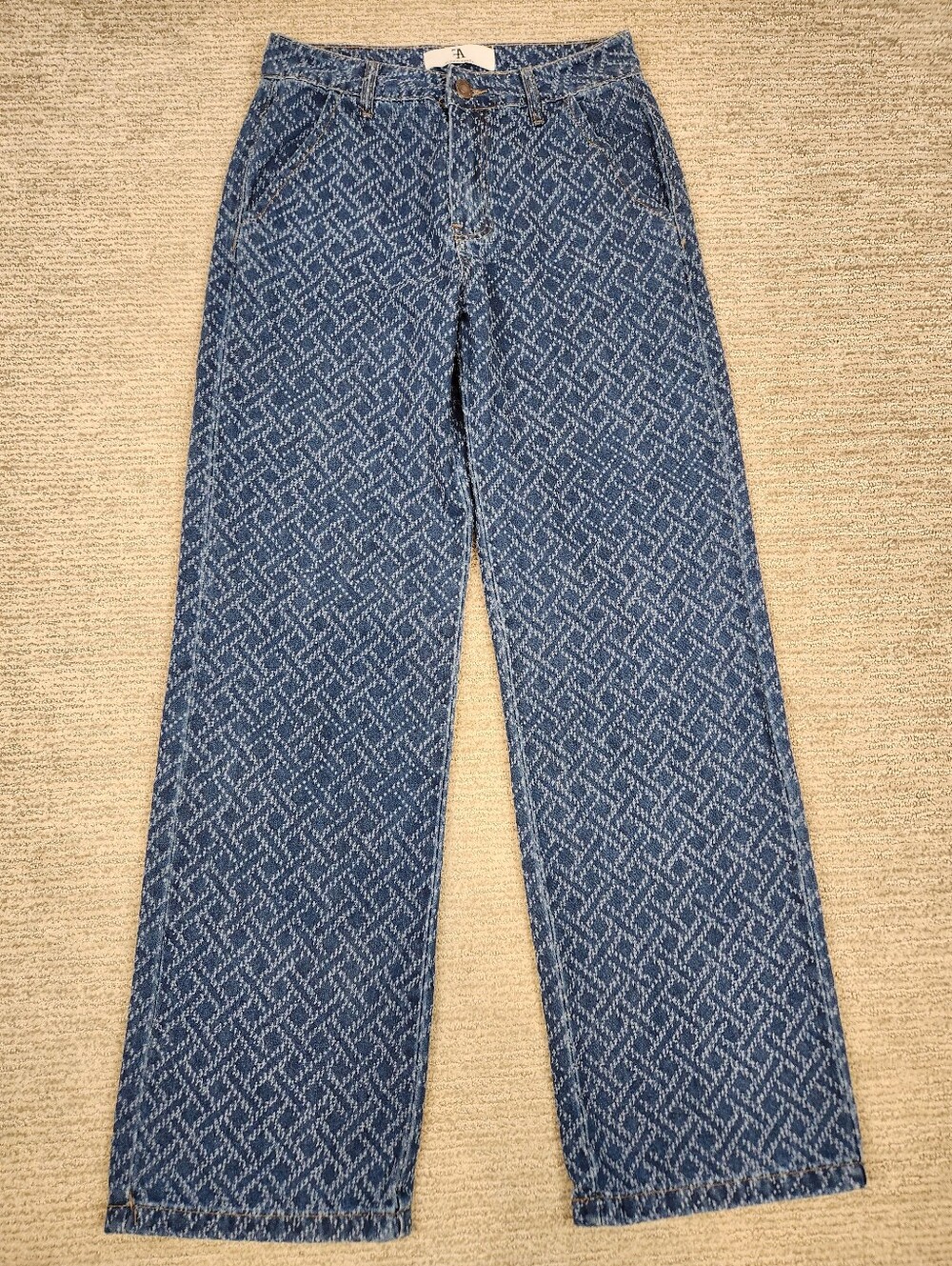 Flying Angel Go-Go Jeans Junior 9 Wide Leg AOP All Over Texture Blue Boho Hippie
